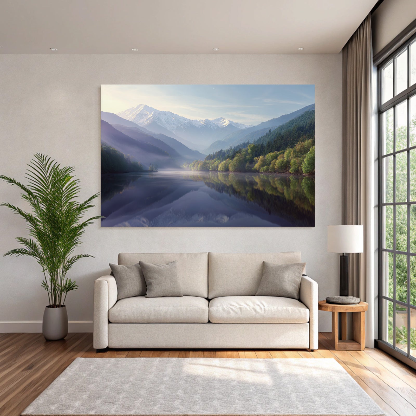 Ruhevolle Natur Mit Bergen Wald Und Wasser