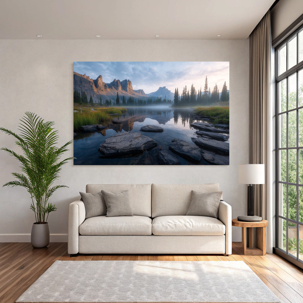 Ruhige Landschaft Mit Gewässern Und Bergen Im Morgenlicht
