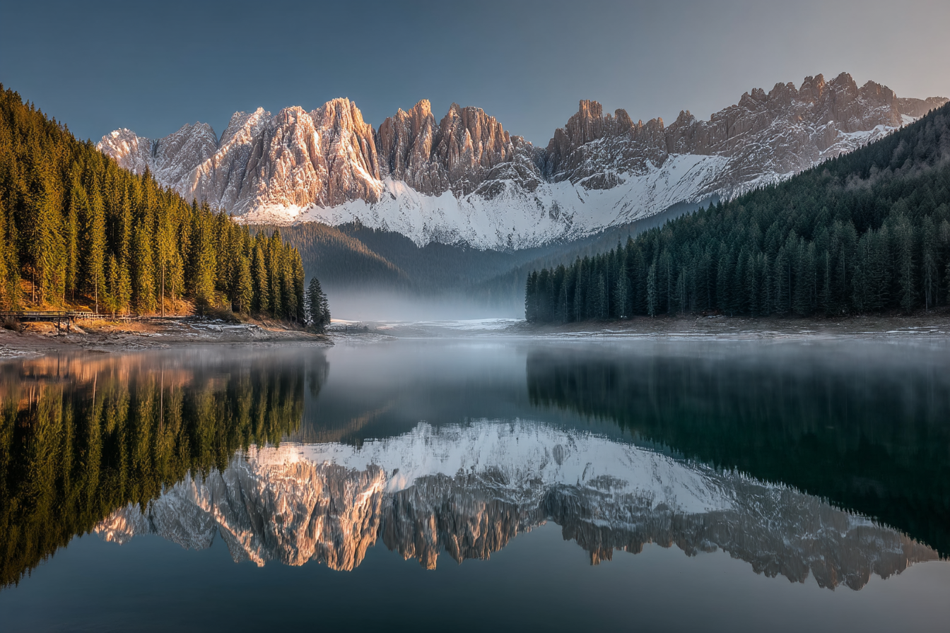 Ruhige Natur Landschaft See Wald Berge Reflexion Dämmerung | Seen und Unterwasserwelten | Landschaften