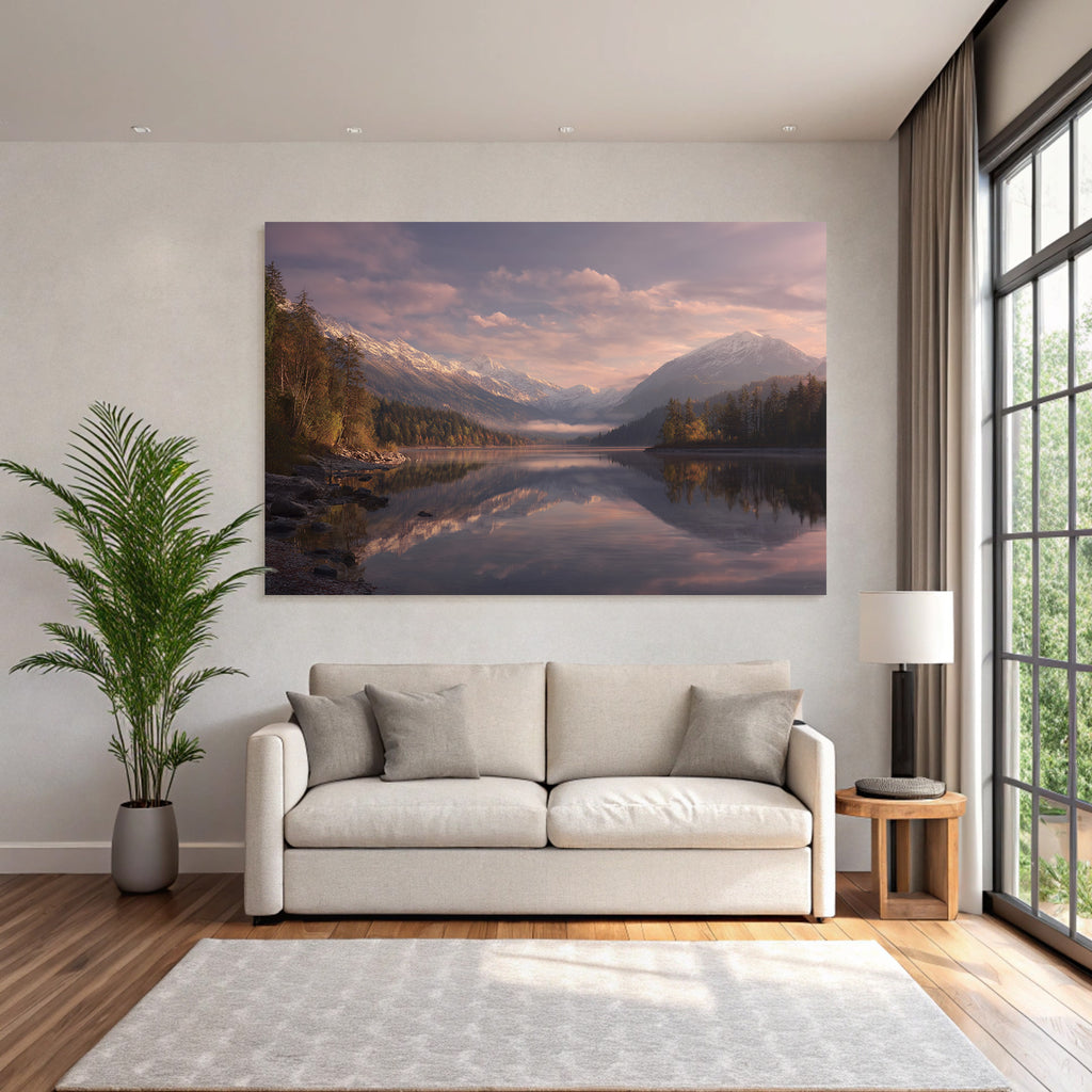 Schöne Landschaft Mit Bergen Und See Im Hintergrund Sonnenaufgang Oder Sonnenuntergang