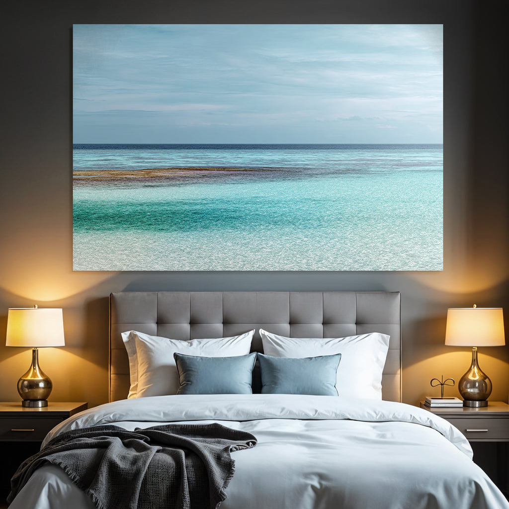 Serene Seascape Turquoise Waters Partly Cloudy Sky