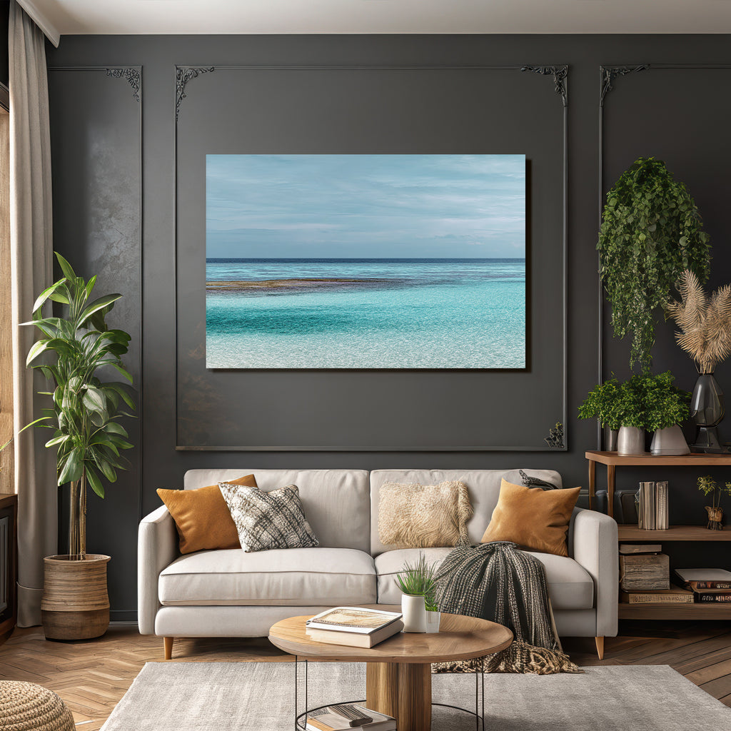 Serene Seascape Turquoise Waters Partly Cloudy Sky