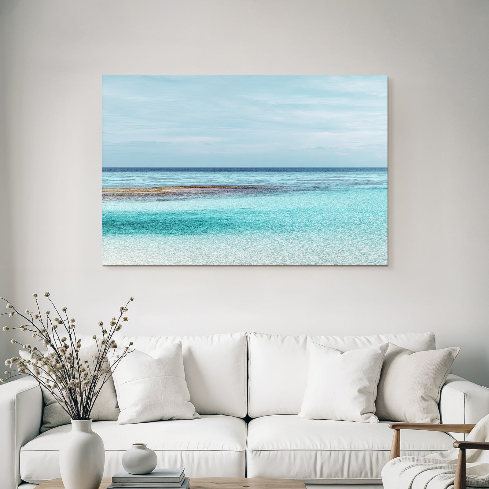 Serene Seascape Turquoise Waters Partly Cloudy Sky