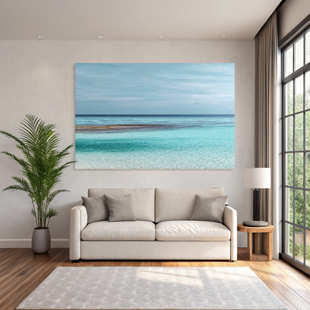 Serene Seascape Turquoise Waters Partly Cloudy Sky