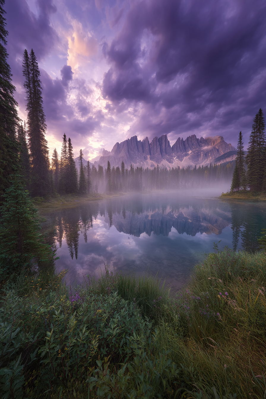 Friedliche Landschaft Spiegelung Der Himmel Und Bäume Mit Nebel | Seen und Wasserwelten | Landschaften