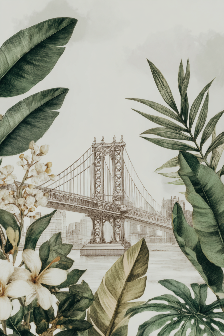 Tropen Und Dschungel Brücke Und Botanische Illustrationen In Stadtlandschaft | Tropen und Dschungel | Landschaften