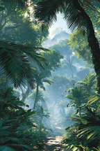 Tropen Und Dschungel Dichte Regenwald Szene Mit Pfad Unter Sonnenschein Mist | Tropen und Dschungel | Landschaften