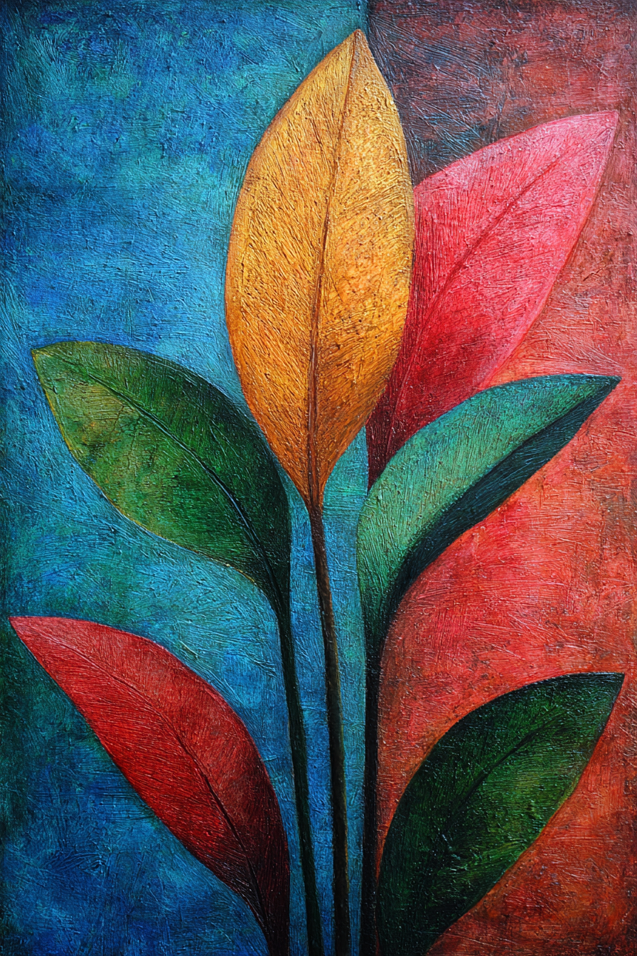Tropen Und Dschungel Farbenfrohe Abstract Kunst Mit Ge Stylisierten Blättern | Tropen und Dschungel | Landschaften
