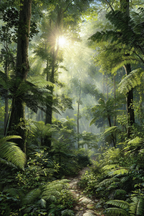 Tropen Und Dschungel Gedeckter Wald Mit Sonnenschein Und Wanderweg | Tropen und Dschungel | Landschaften