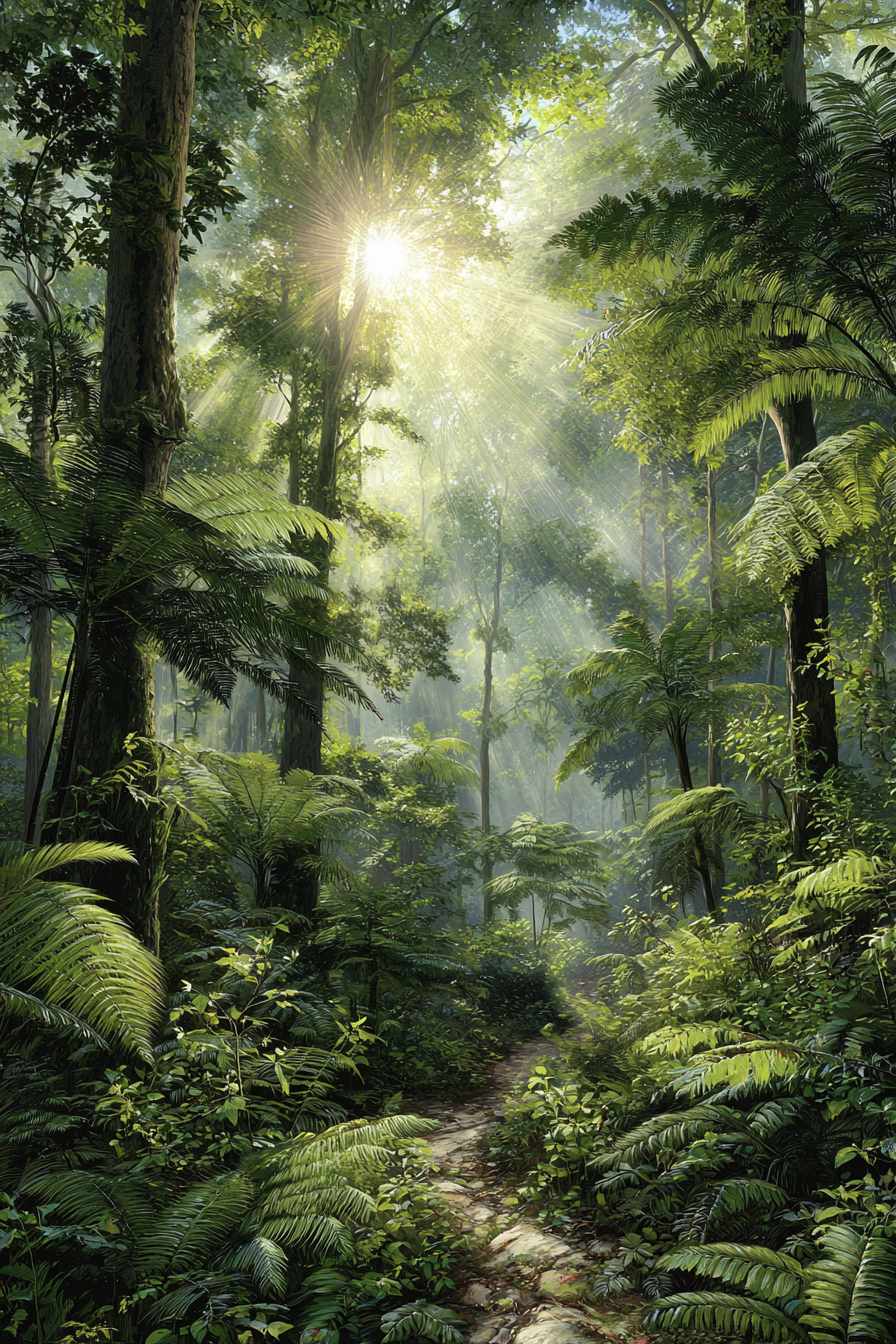 Tropen Und Dschungel Gedeckter Wald Mit Sonnenschein Und Wanderweg | Tropen und Dschungel | Landschaften