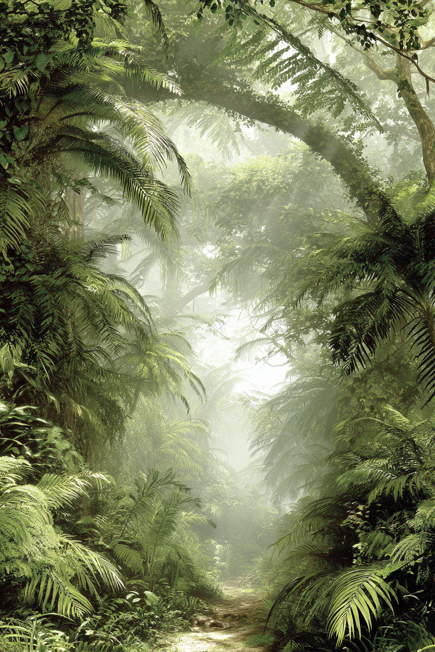 Tropen Und Dschungel Grüne Regenwald Szenen Mit Pfad Und Nebel | Tropen und Dschungel | Landschaften