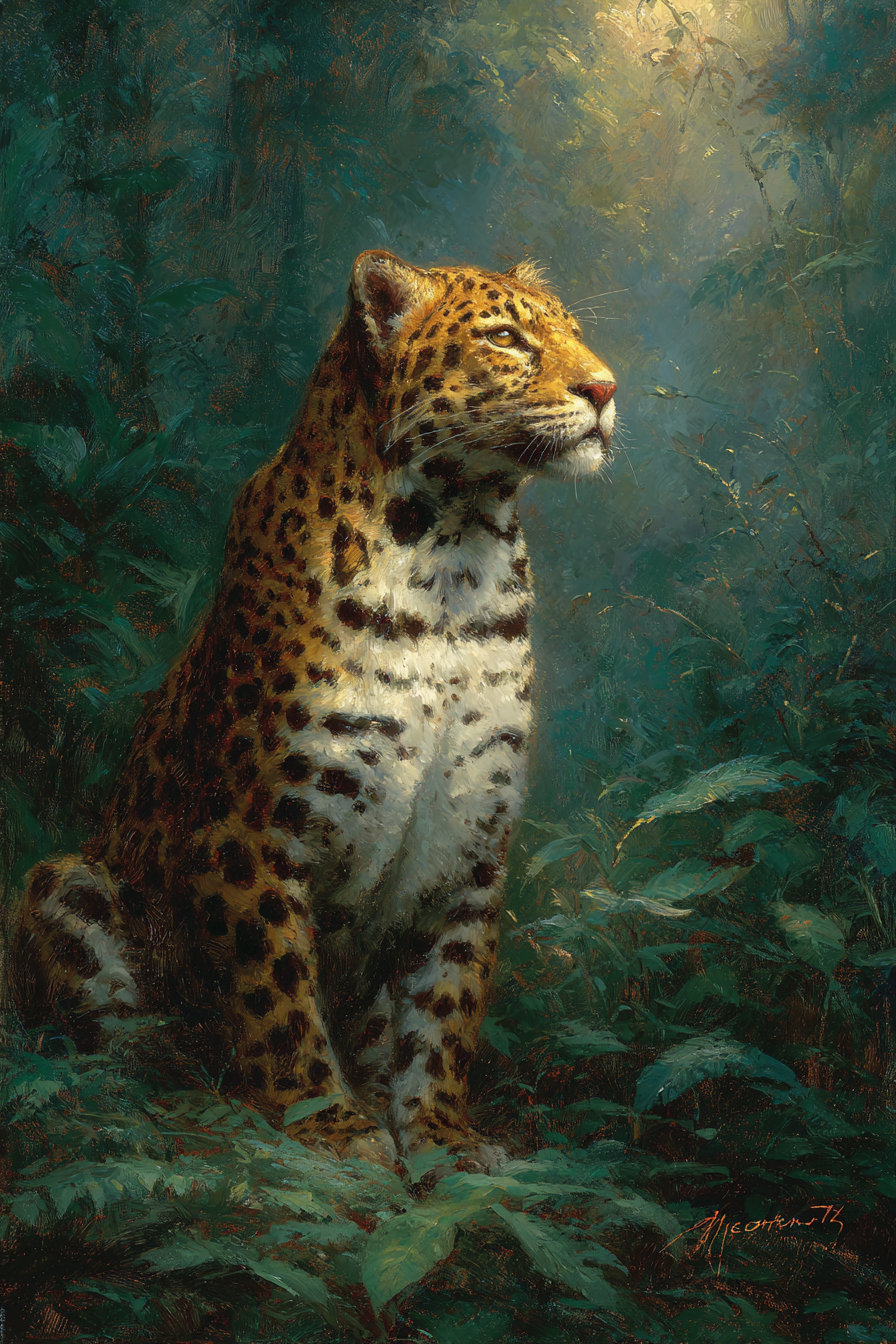 Tropen Und Dschungel Leopard In Einem Grünen Umfeld Mit Dimensionalem Hintergrund | Tropen und Dschungel | Landschaften