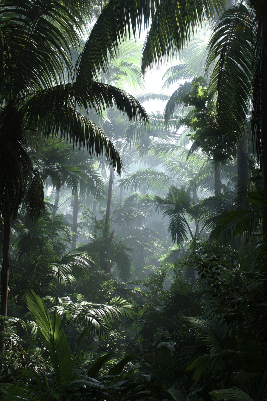 Tropen Und Dschungel Lush Jungle Rainforest Scene Misty Foggy Atmosphere Light Filtering Deep Greenery | Tropen und Dschungel | Landschaften