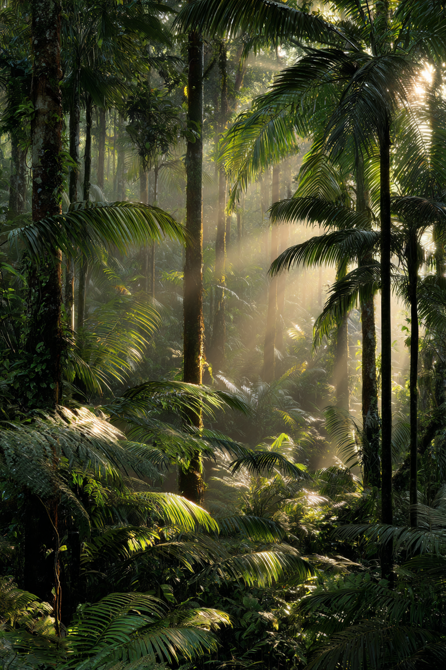 Tropen Und Dschungel Lush Regenwald Szenische Aussicht Mit Lichtstrahlen | Tropen und Dschungel | Landschaften