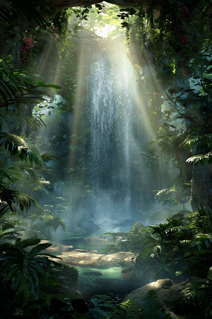 Tropen Und Dschungel Ruhiger Dschungel Wasserfall Tranquil Pool Mit Grünem Hintergrund | Tropen und Dschungel | Landschaften
