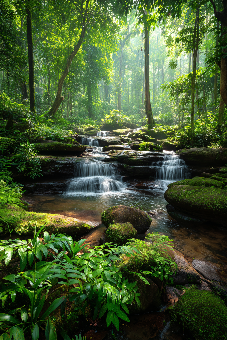 Tropen Und Dschungel Ruhiger Und Grüner Wald Mit Wasserfall Und Stromversorgung | Tropen und Dschungel | Landschaften