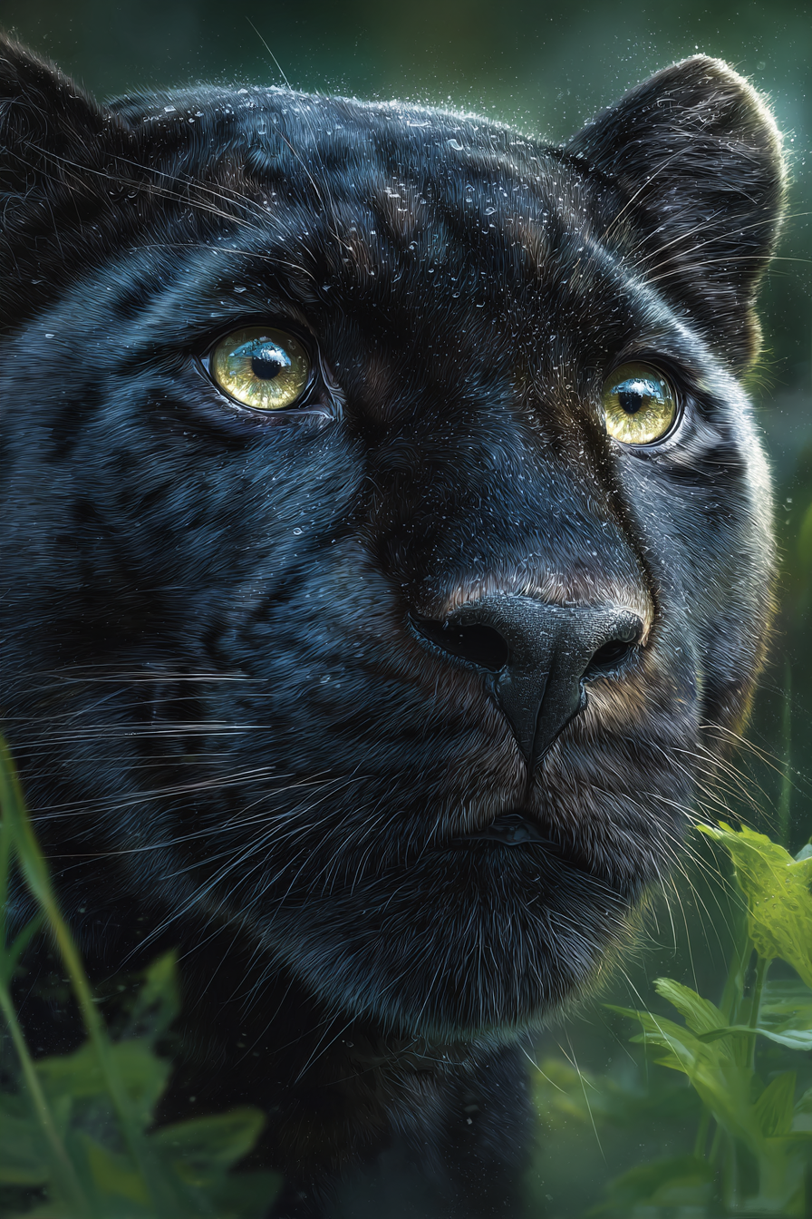Tropen Und Dschungel Schwarz Panther Aus Der Nähe Mit Strahlenden Augen | Tropen und Dschungel | Landschaften