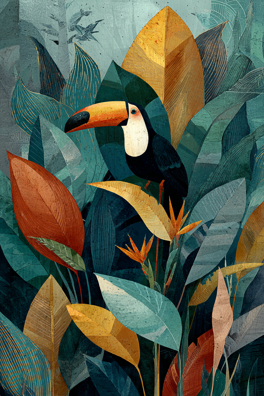 Tropen Und Dschungel Toucan Auf Bunten Blättern Und Tropischen Pflanzen | Tropen und Dschungel | Landschaften