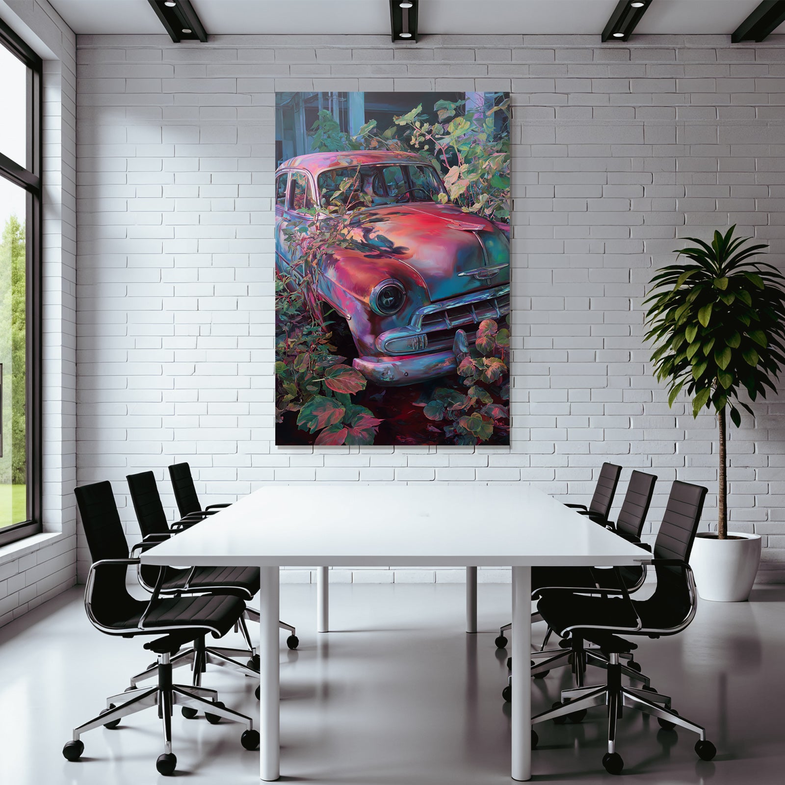 Tropics and Jungle Old Car Overgrown with Plants Nature Claims Decay