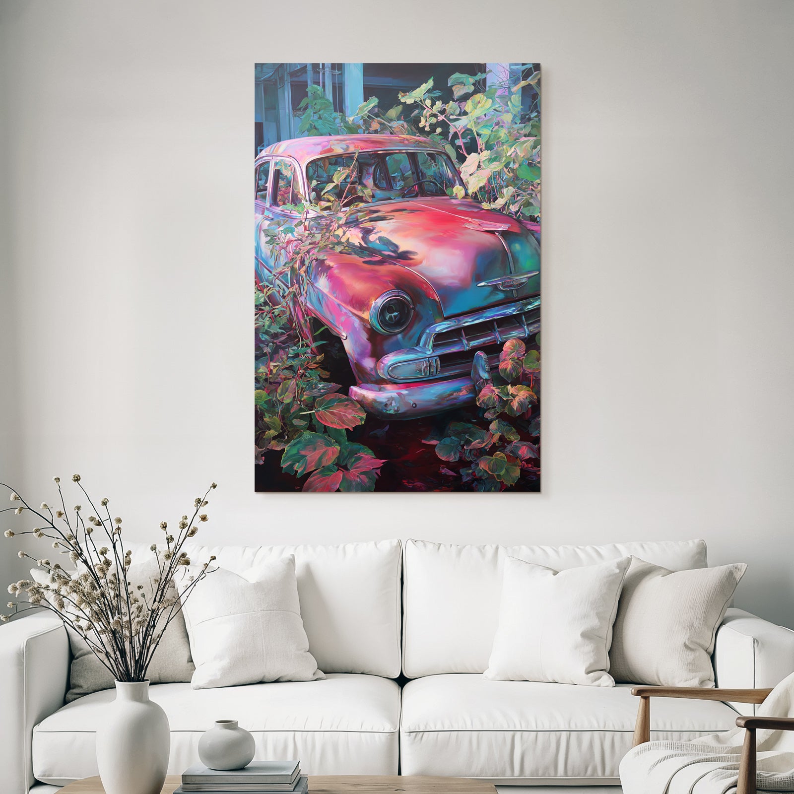 Tropics and Jungle Old Car Overgrown with Plants Nature Claims Decay