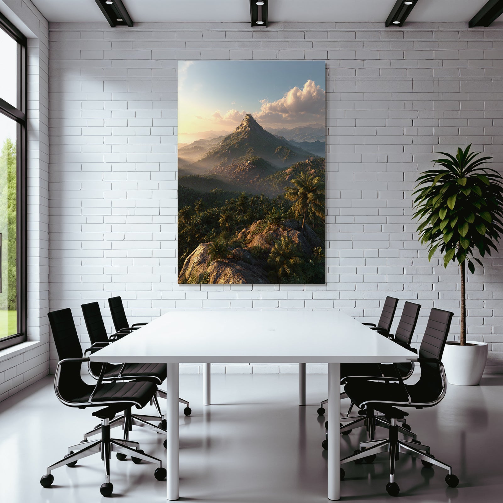 Tropics and Jungle Breathtaking Landscape with Mountain and Green Plants Dawn Dusk