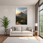 Tropics and Jungle Breathtaking Landscape with Mountain and Green Plants Dawn Dusk