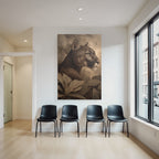 Tropics and Jungle Mountain Lion Profile with Leaves Realism Art