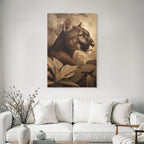Tropics and Jungle Mountain Lion Profile with Leaves Realism Art