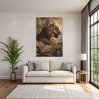 Tropics and Jungle Mountain Lion Profile with Leaves Realism Art