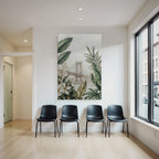 Tropics and jungle bridge and botanical illustrations in cityscape