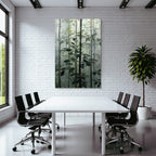 Tropics and jungle. Dense foggy forest scene with green plants and dreamy background.