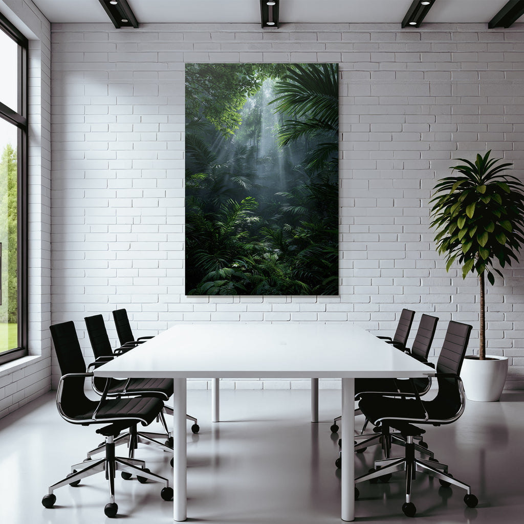 Tropics and Jungle Dense jungle scenario with sun rays and green foil type