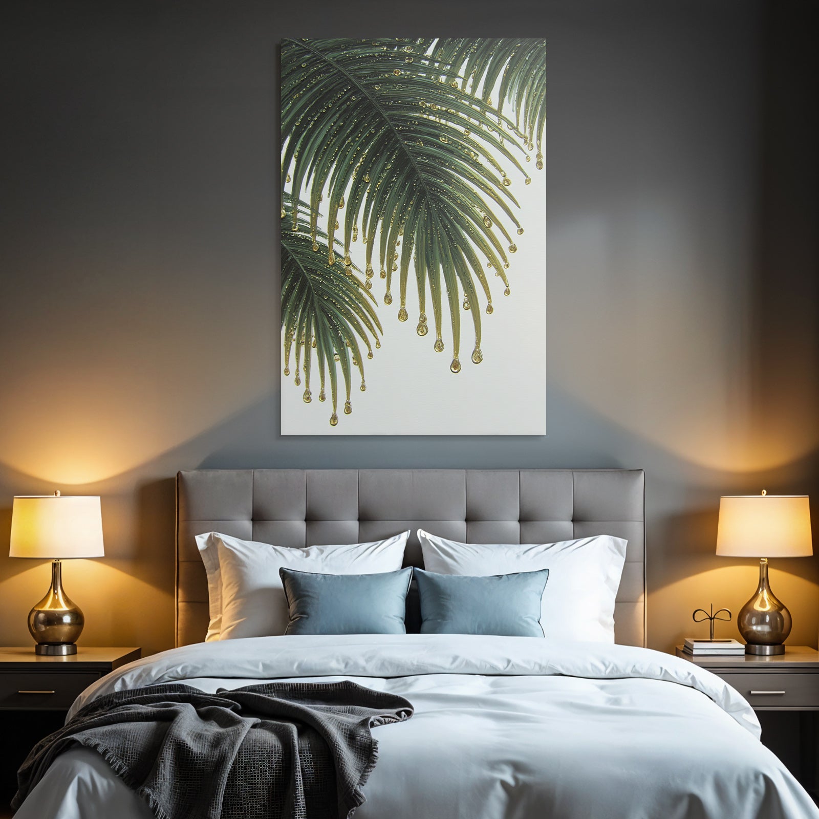 Tropics and jungle fresh palm leaves with water drops