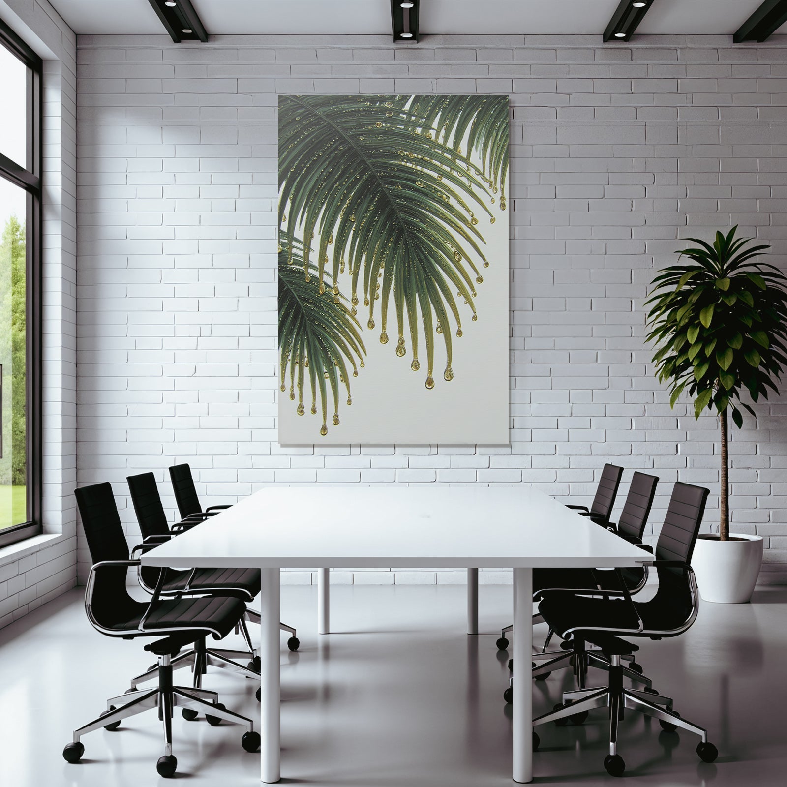 Tropics and jungle fresh palm leaves with water drops