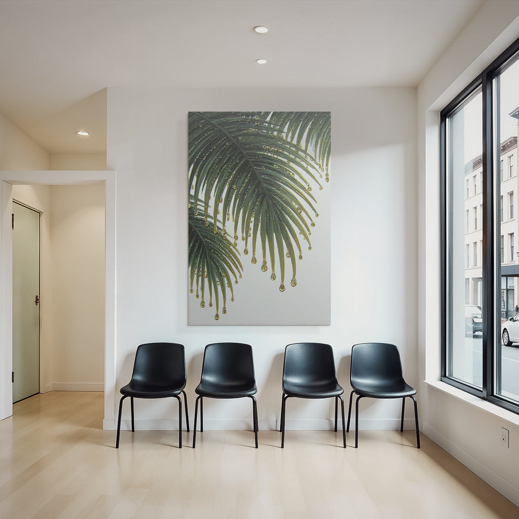 Tropics and jungle fresh palm leaves with water drops
