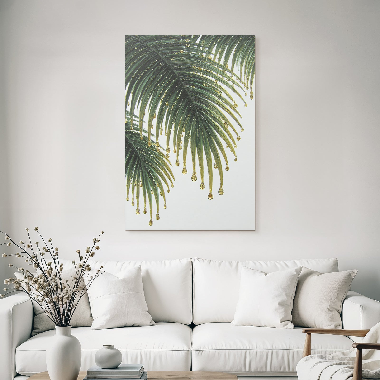 Tropics and jungle fresh palm leaves with water drops