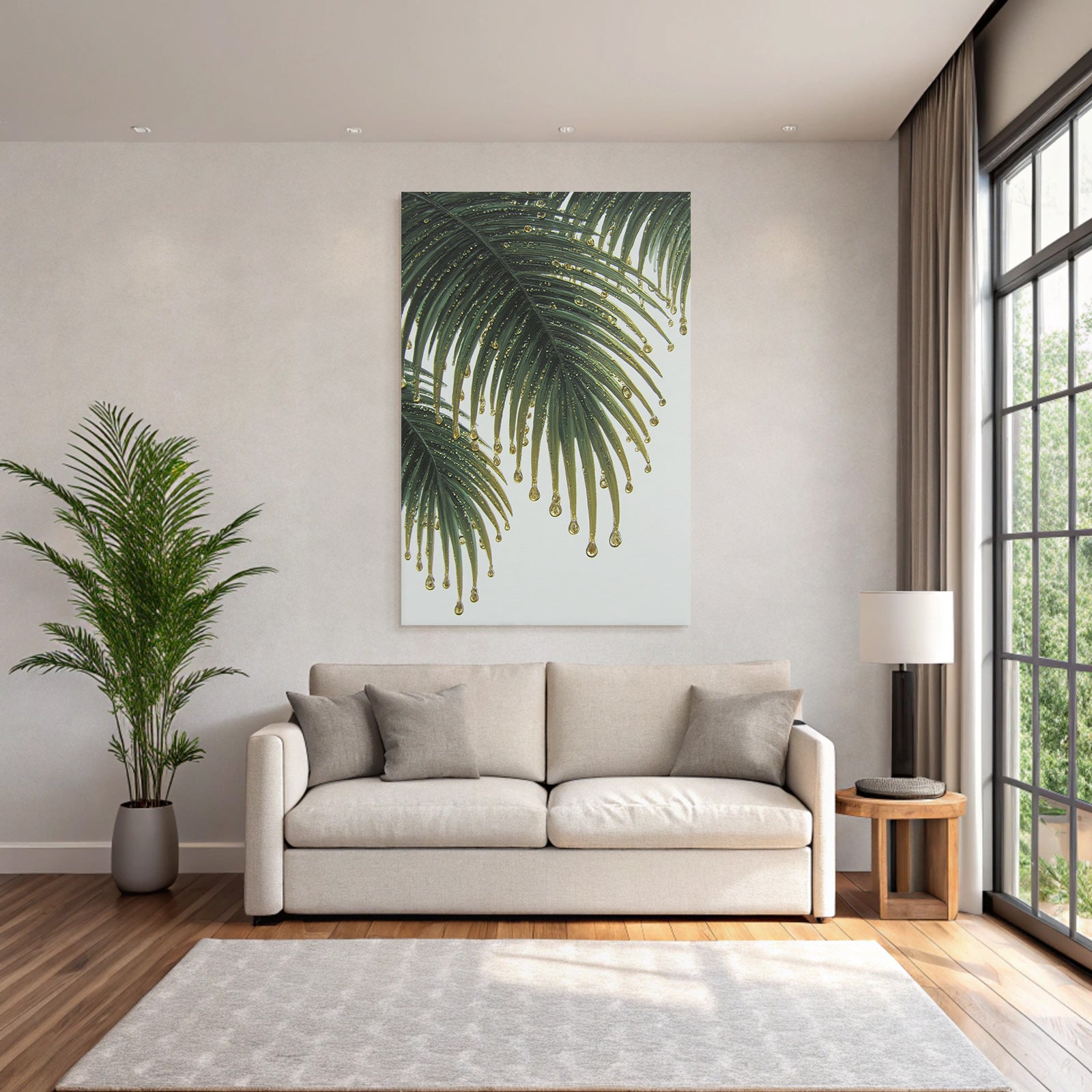 Tropics and jungle fresh palm leaves with water drops