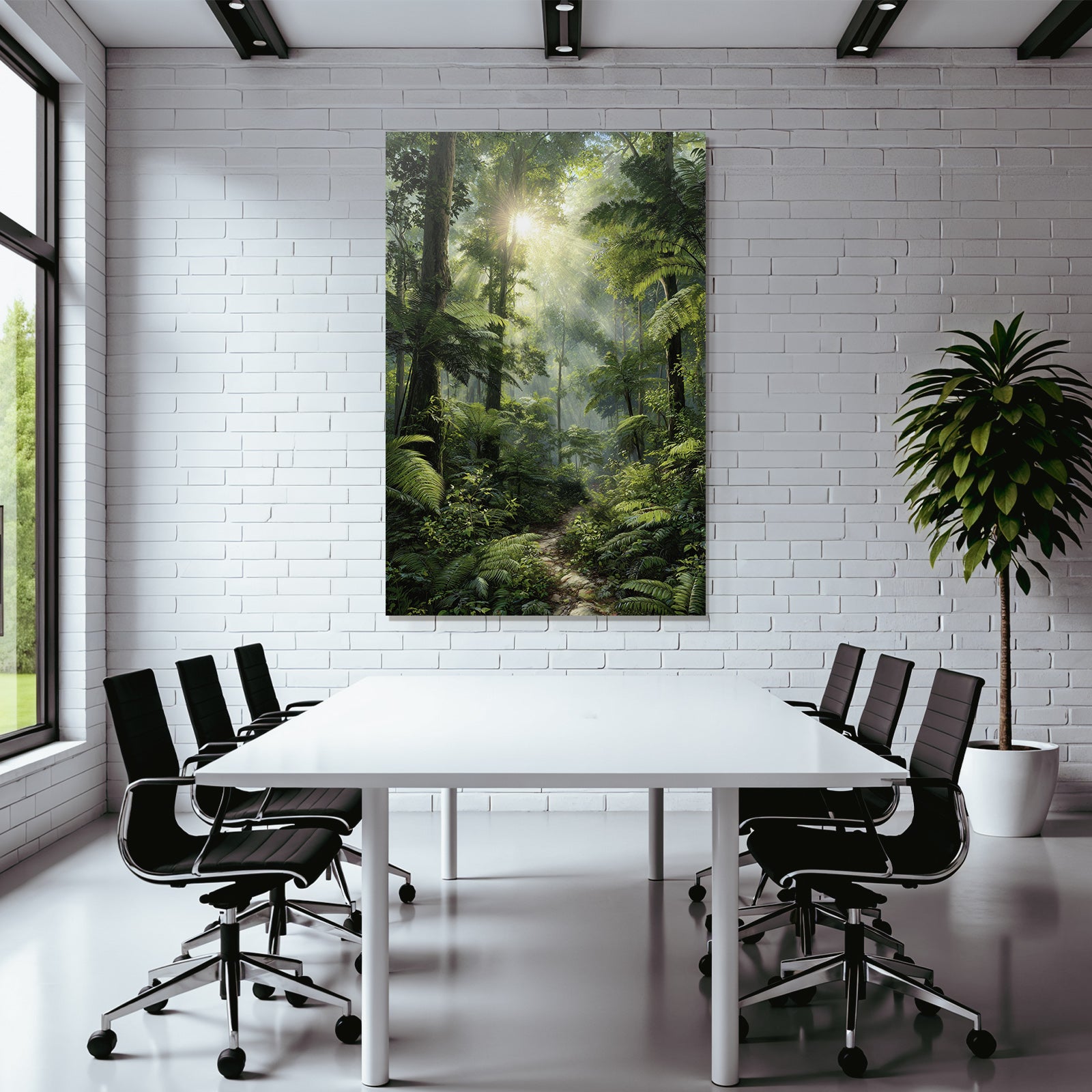 Tropical and jungle covered forest with sunshine and hiking trail