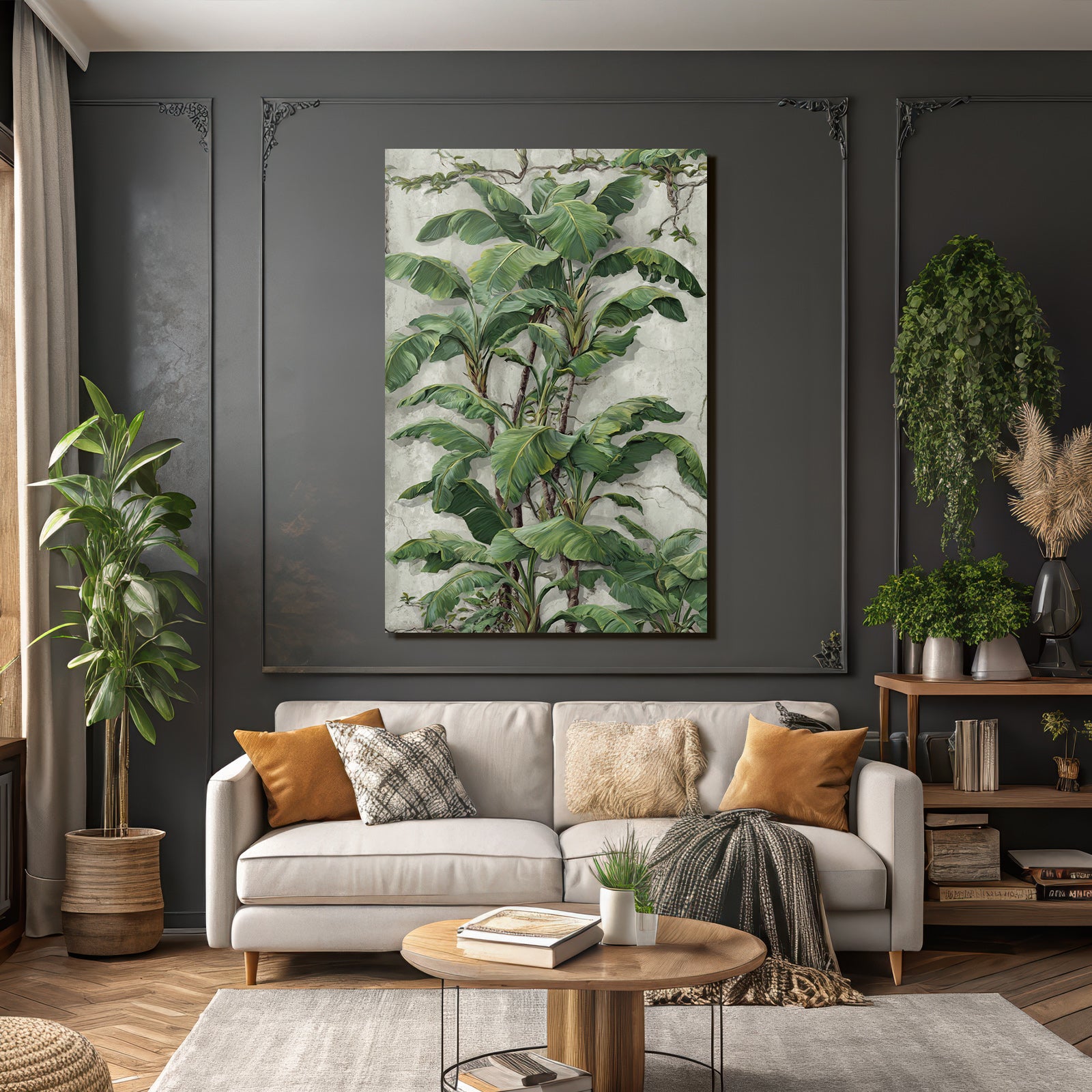Tropics and Jungle Green Plants Tropical Background Concrete Texture