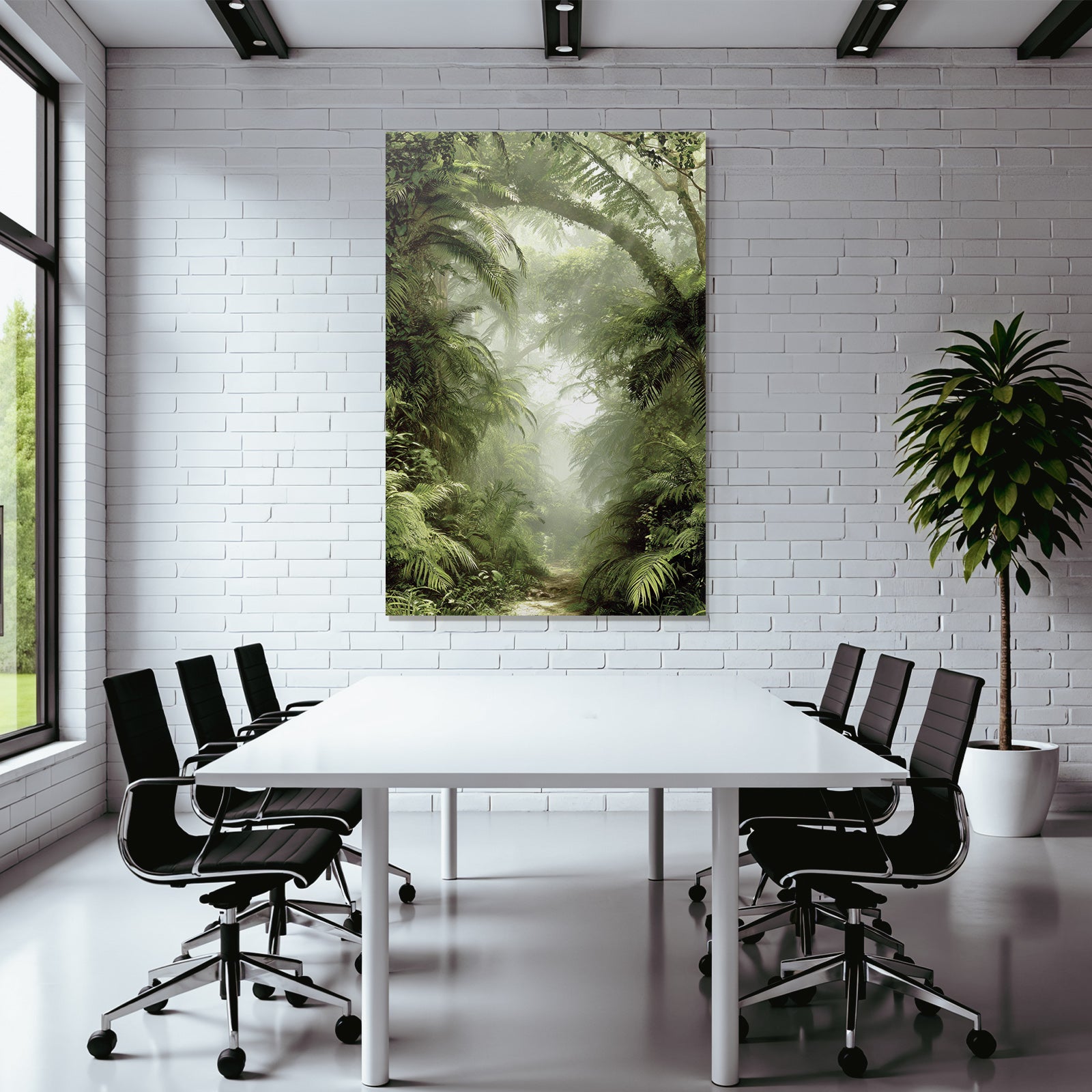 Tropics and jungle green rainforest scenes with path and fog