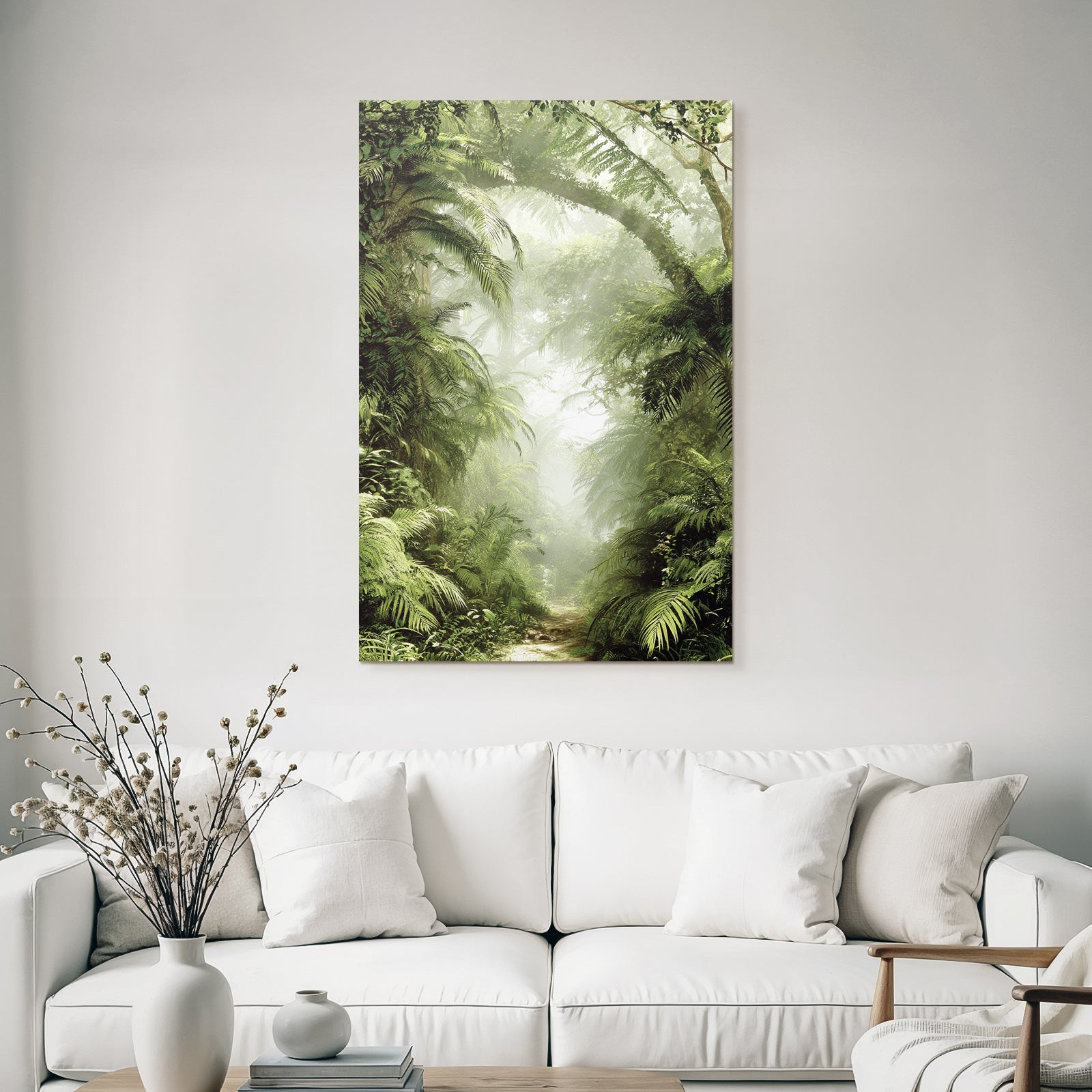Tropics and jungle green rainforest scenes with path and fog