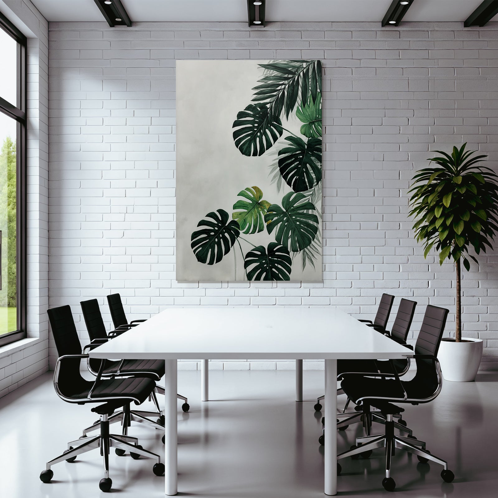 Tropics and Jungle Green Tropical Leaves Monstera Foil Illustration