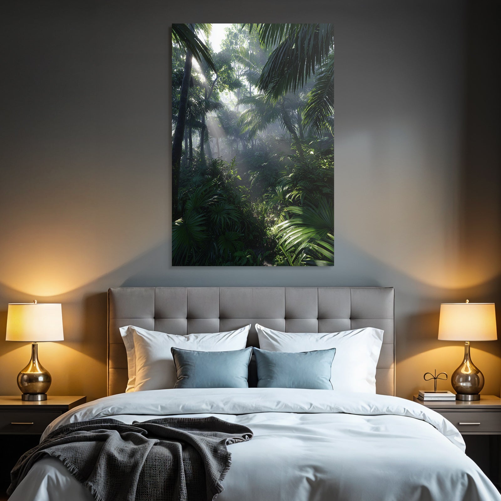 Tropics and Jungle Green rainforest with sunbeams and dense vegetation