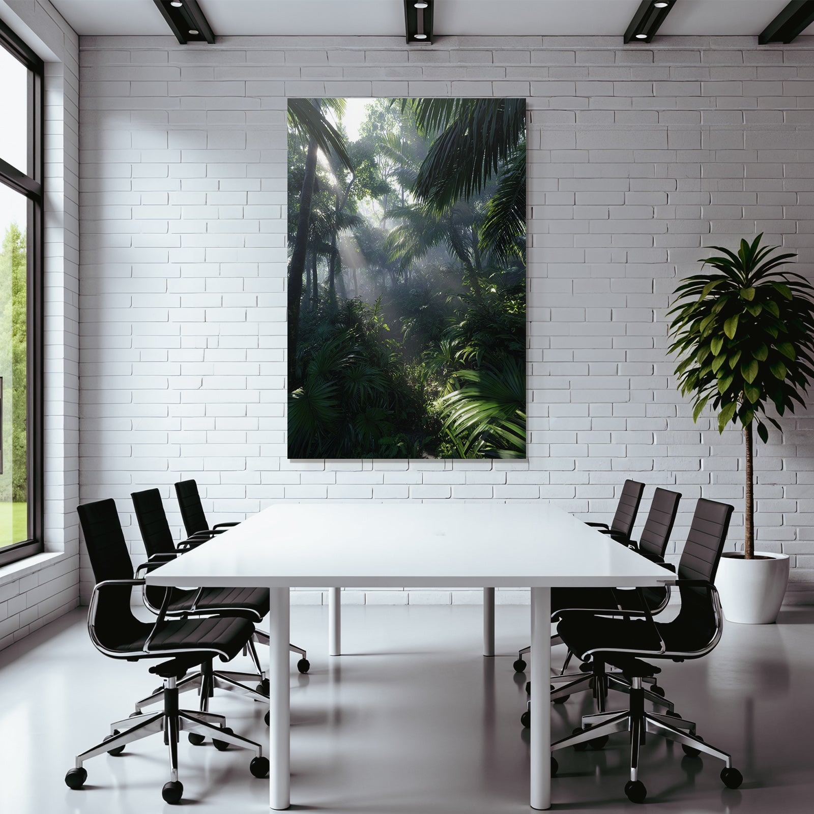 Tropics and Jungle Green rainforest with sunbeams and dense vegetation