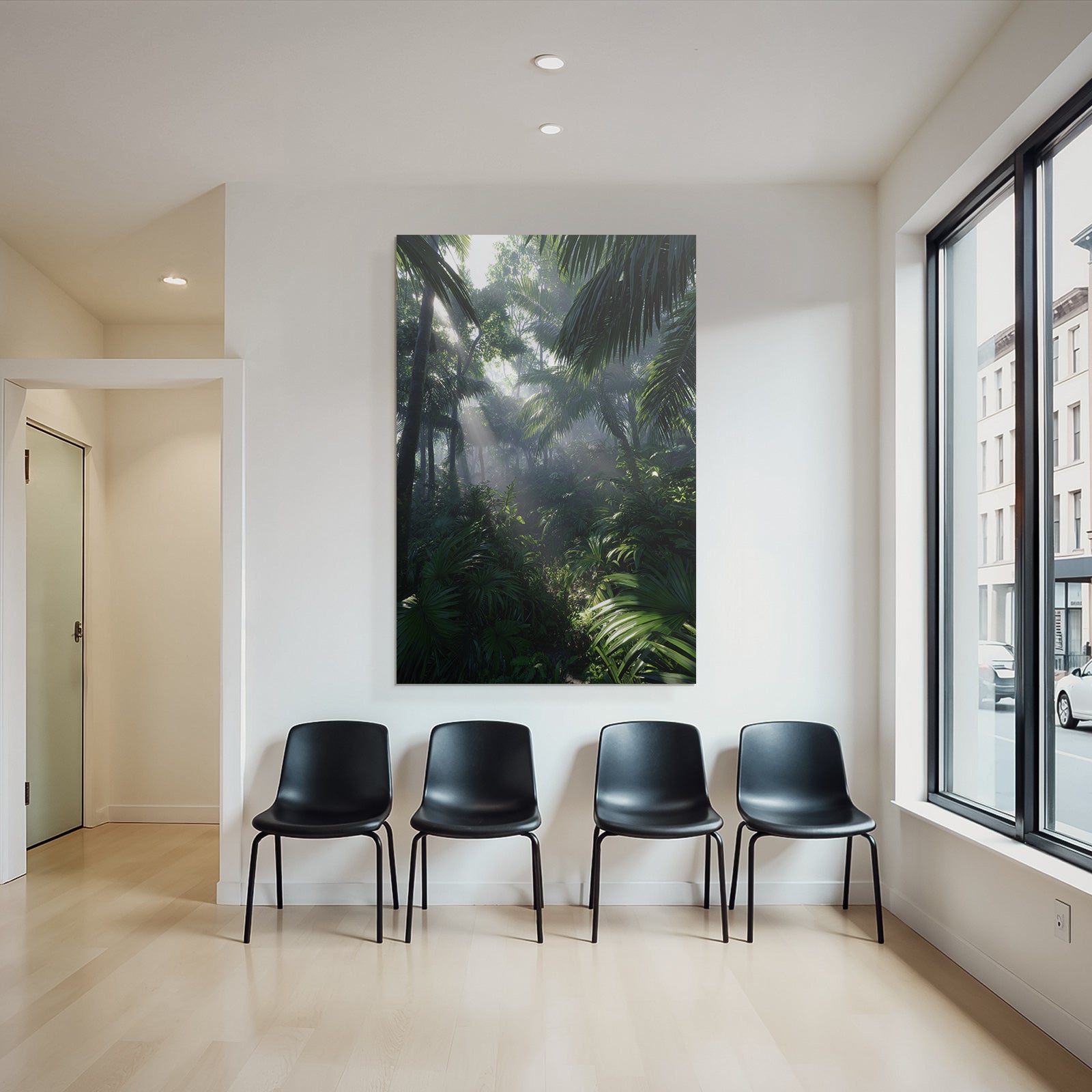 Tropics and Jungle Green rainforest with sunbeams and dense vegetation
