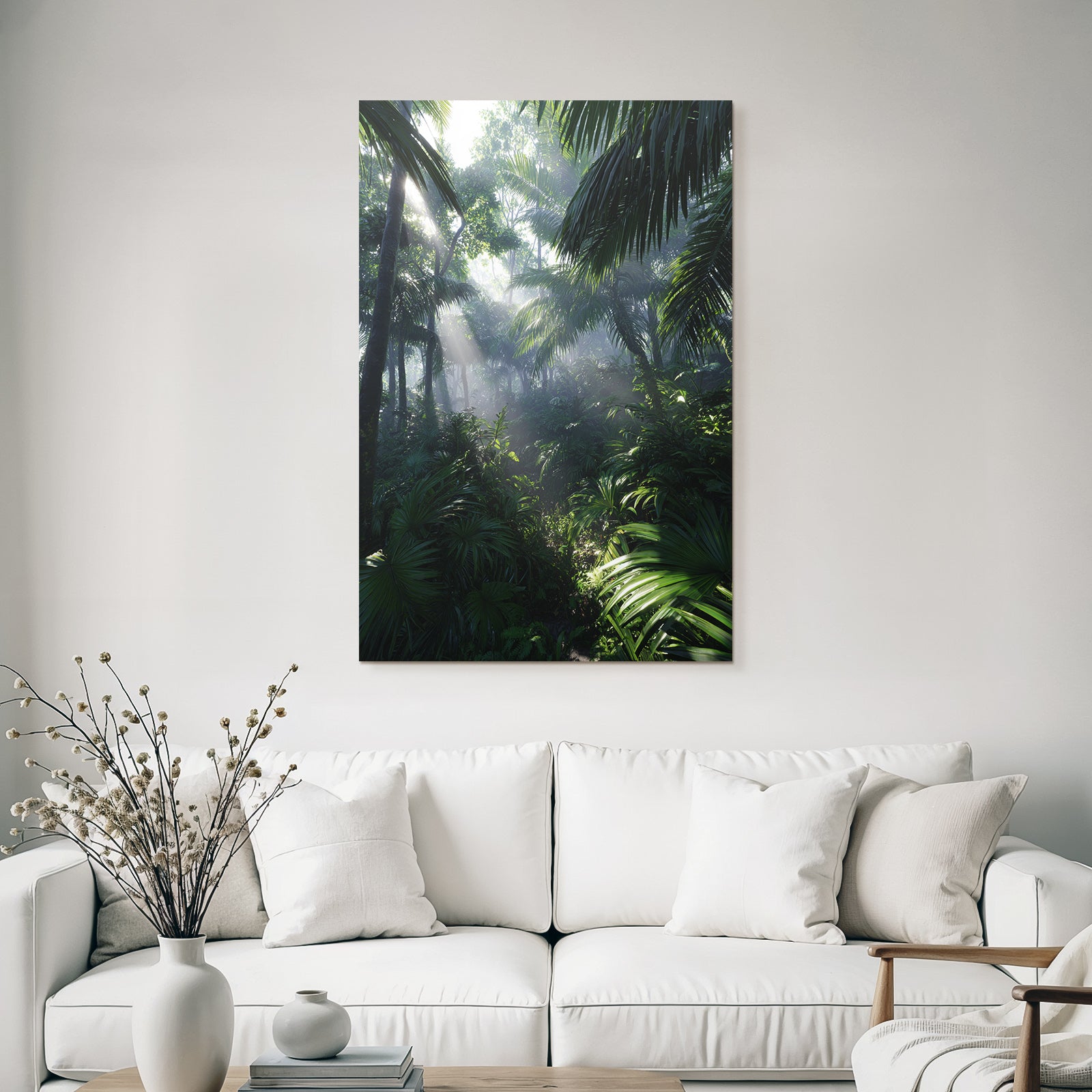 Tropics and Jungle Green rainforest with sunbeams and dense vegetation