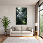 Tropics and Jungle Green rainforest with sunbeams and dense vegetation