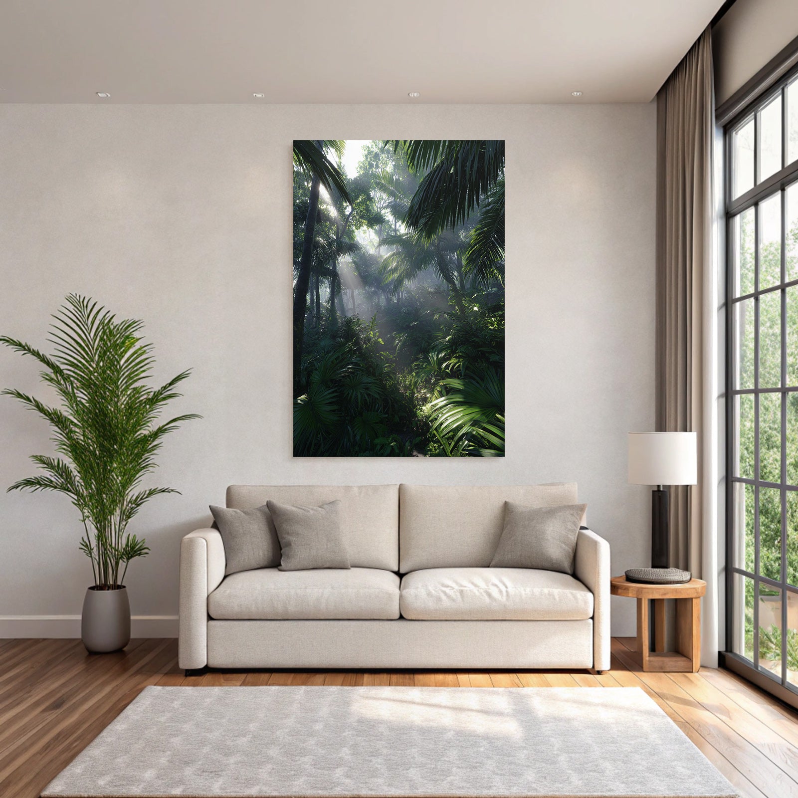 Tropics and Jungle Green rainforest with sunbeams and dense vegetation