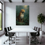 Tropics and jungle leopard in a green environment with dimensional background