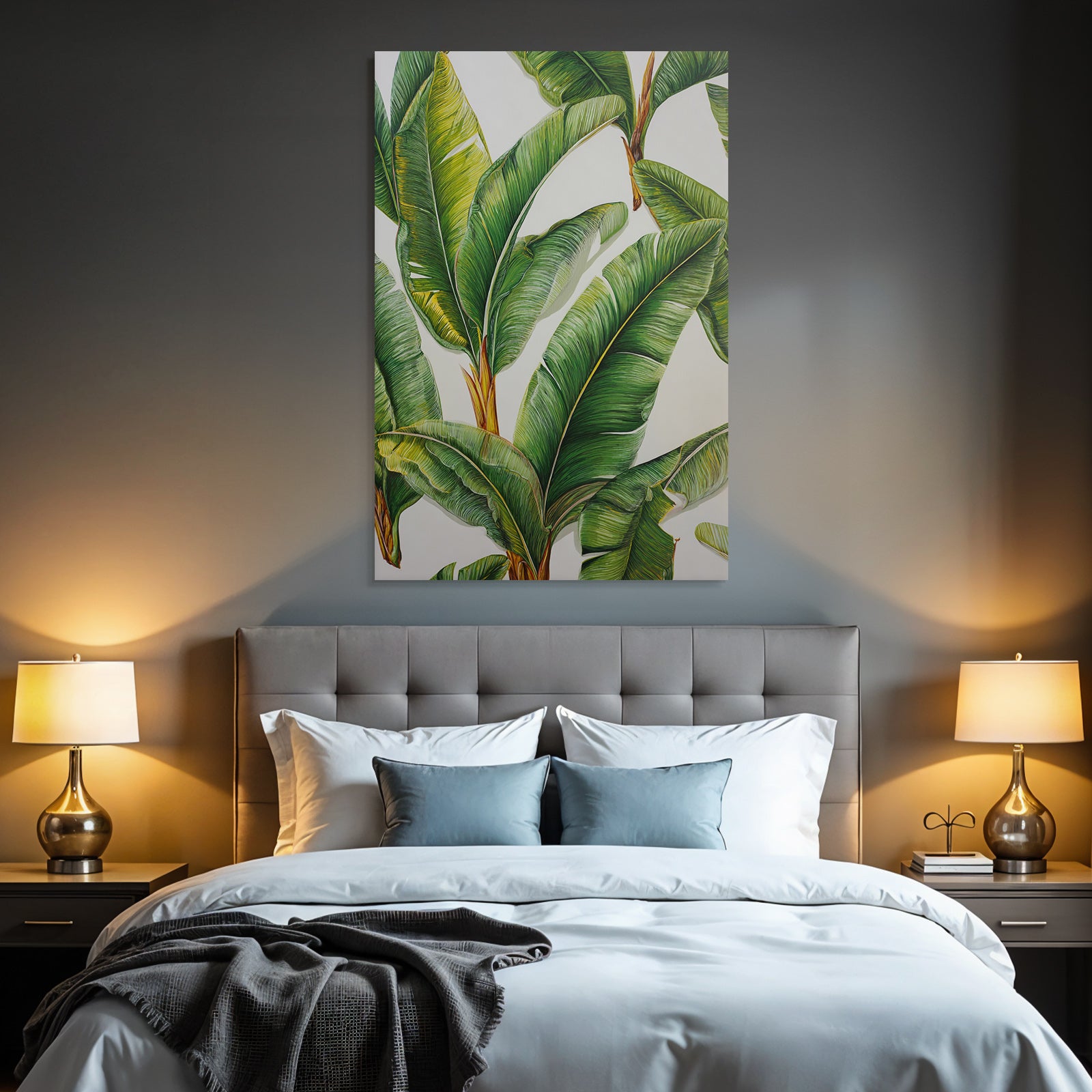 Tropics and Jungle Bright Green Banana or Palm Leaves Botanical Art